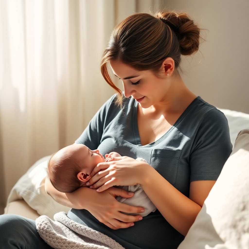 Anne ve bebeği emzirme anı
