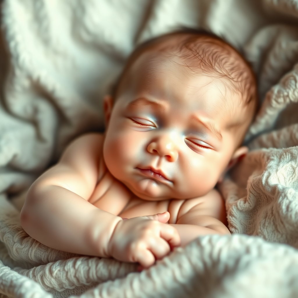 Calm baby on a soft blanket