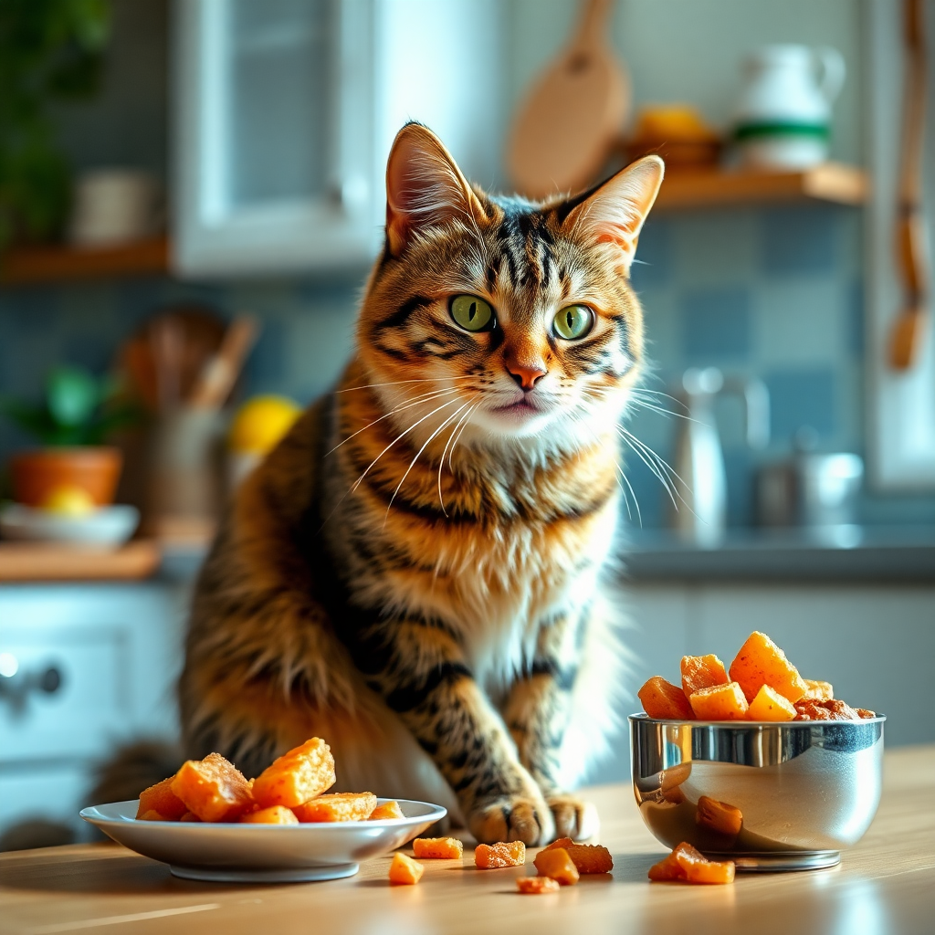 Yüksek kaliteli mama yiyen bir kedi