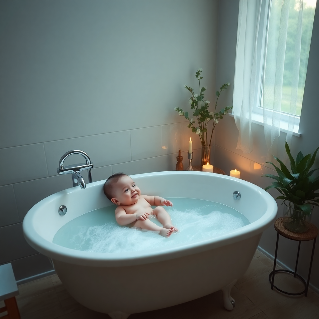Bebek banyo yaparken huzurlu bir an