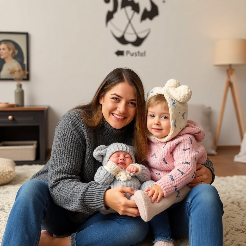 Yeni anne ve bebeği huzurlu bir şekilde kucağında.