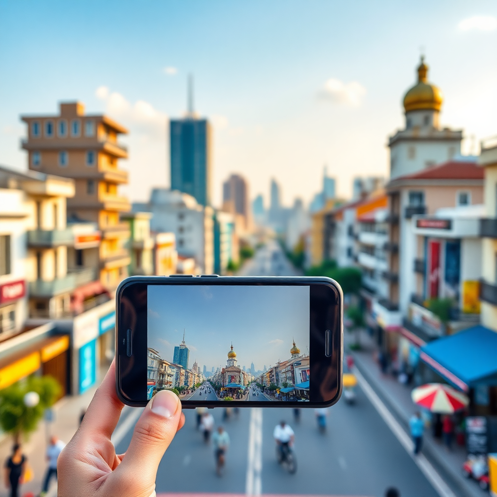 Şehir manzarası ve akıllı telefon