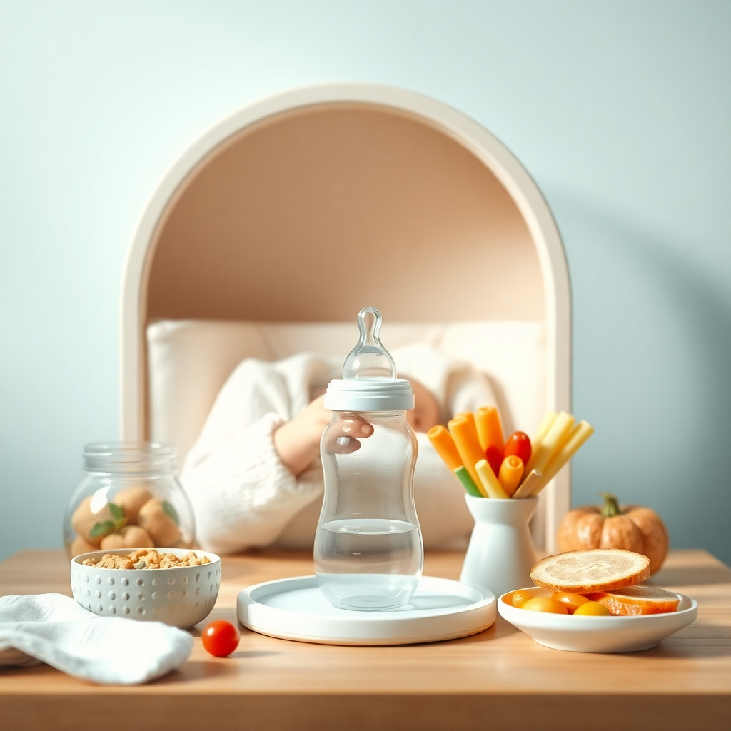 Bebeğe sağlıklı beslenme önerilerini içeren bir yemek masası