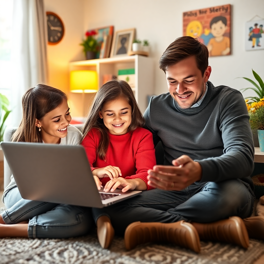 Aile birliği içinde internet güvenliğini tartışan bireyler
