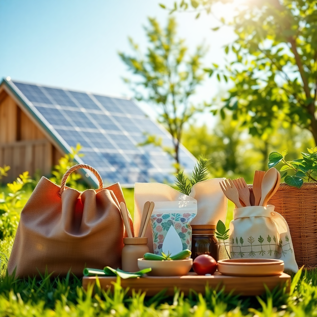 Sürdürülebilir yaşamı temsil eden eco-friendly ürünlerin yer aldığı bir görsel