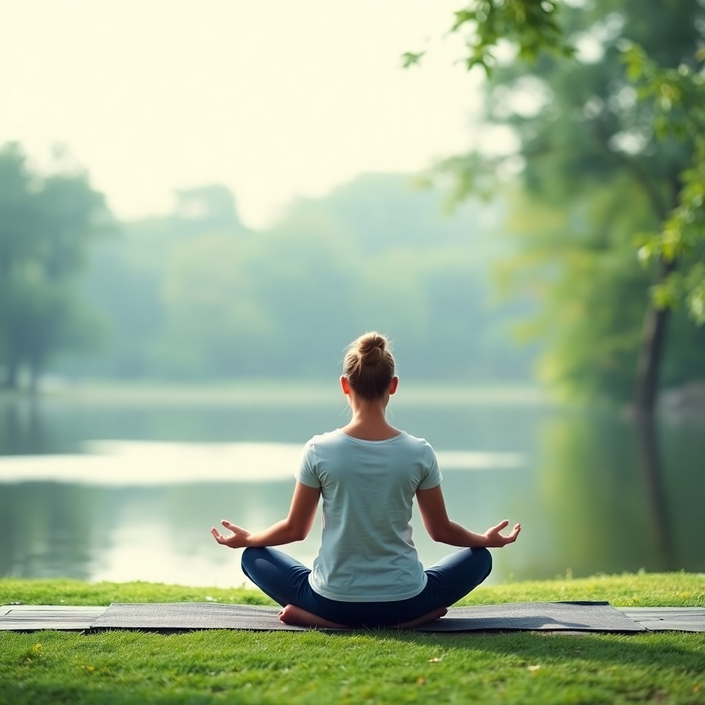 Meditasyon yapan bir kişinin huzurlu görüntüsü.