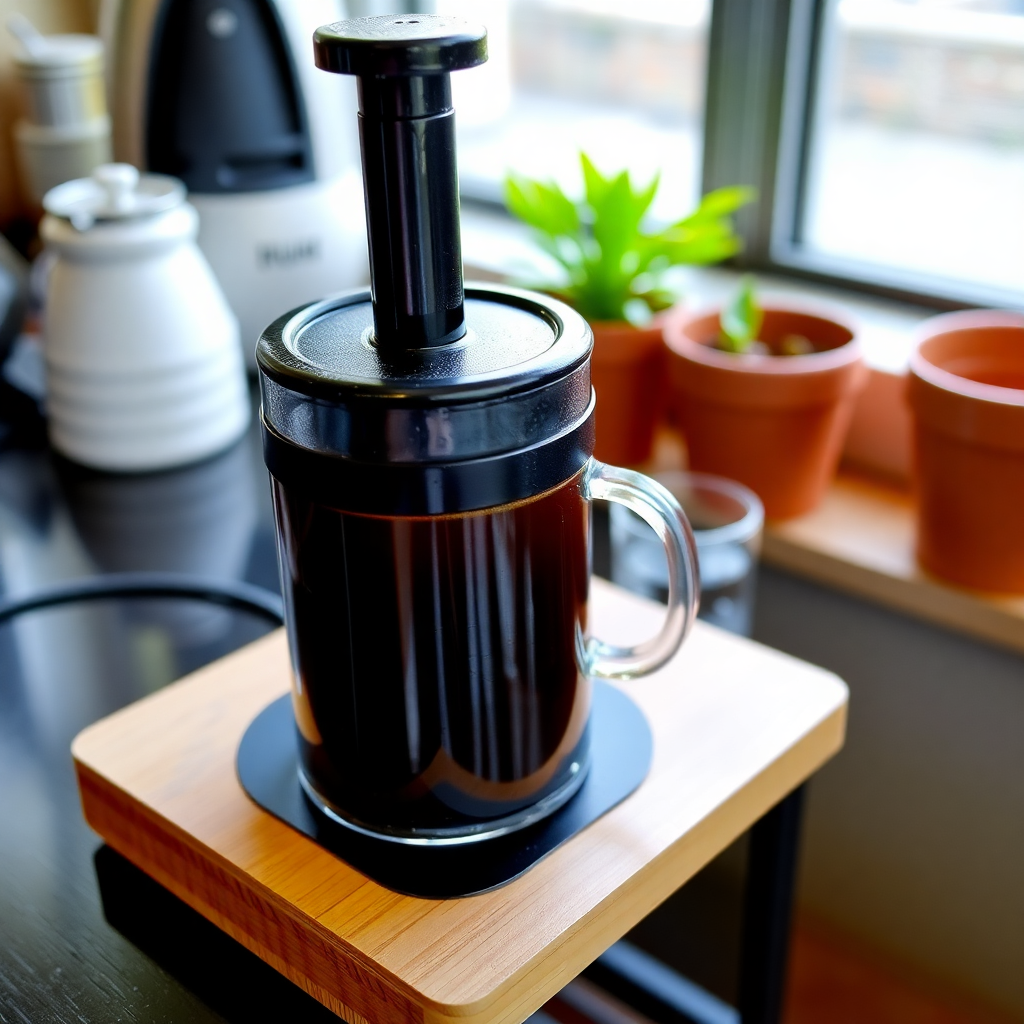 Aeropress ile kahve demleme yaparken bir fincan kahve