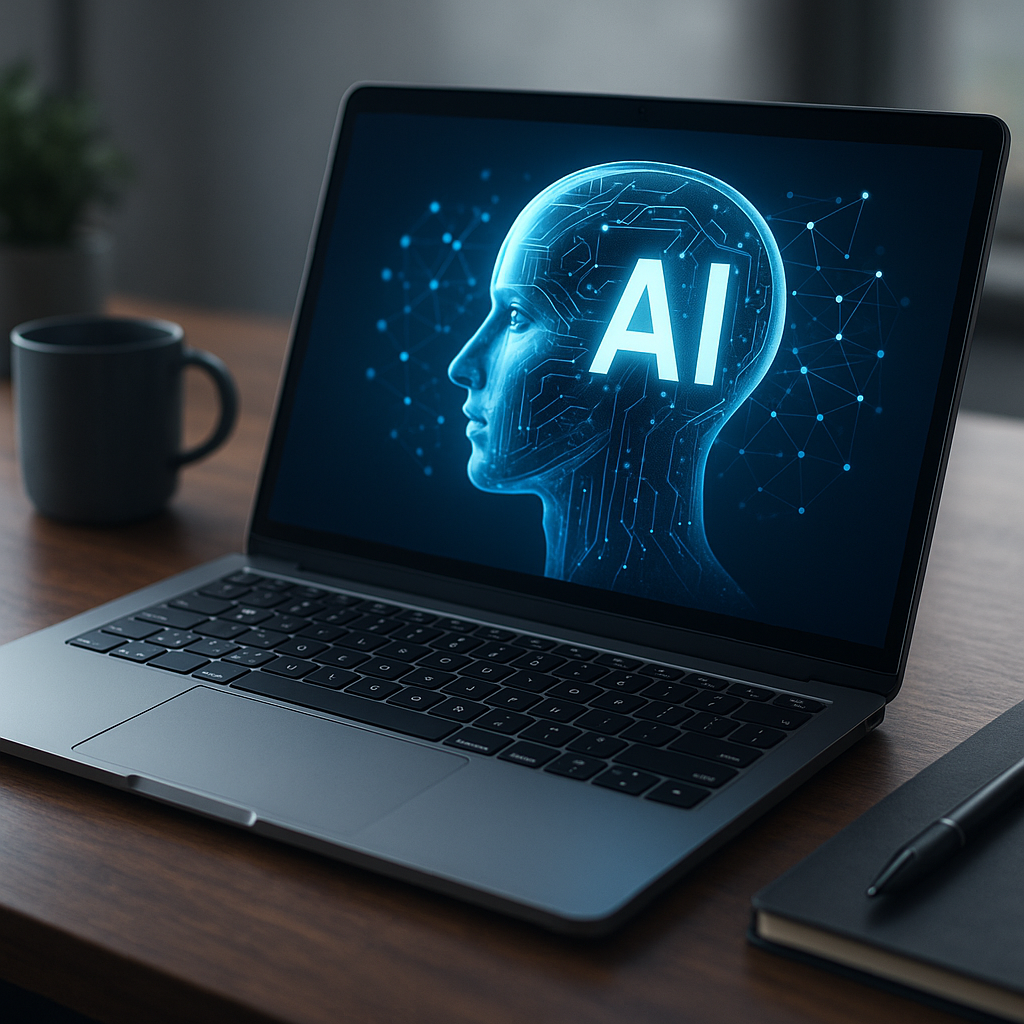 Yapay zeka destekli içerik üretimi için futuristik bir çalışma alanı