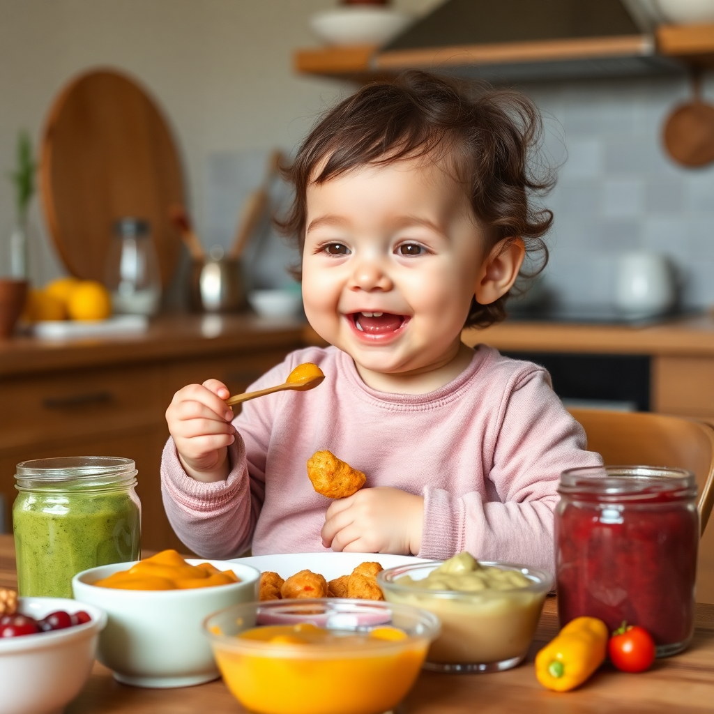 Bebeğin sağlıklı bir yemek yerken görüntüsü.