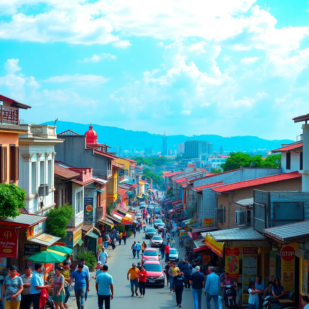 Şehir manzarası ve yerel kültürü yansıtan bir görüntü