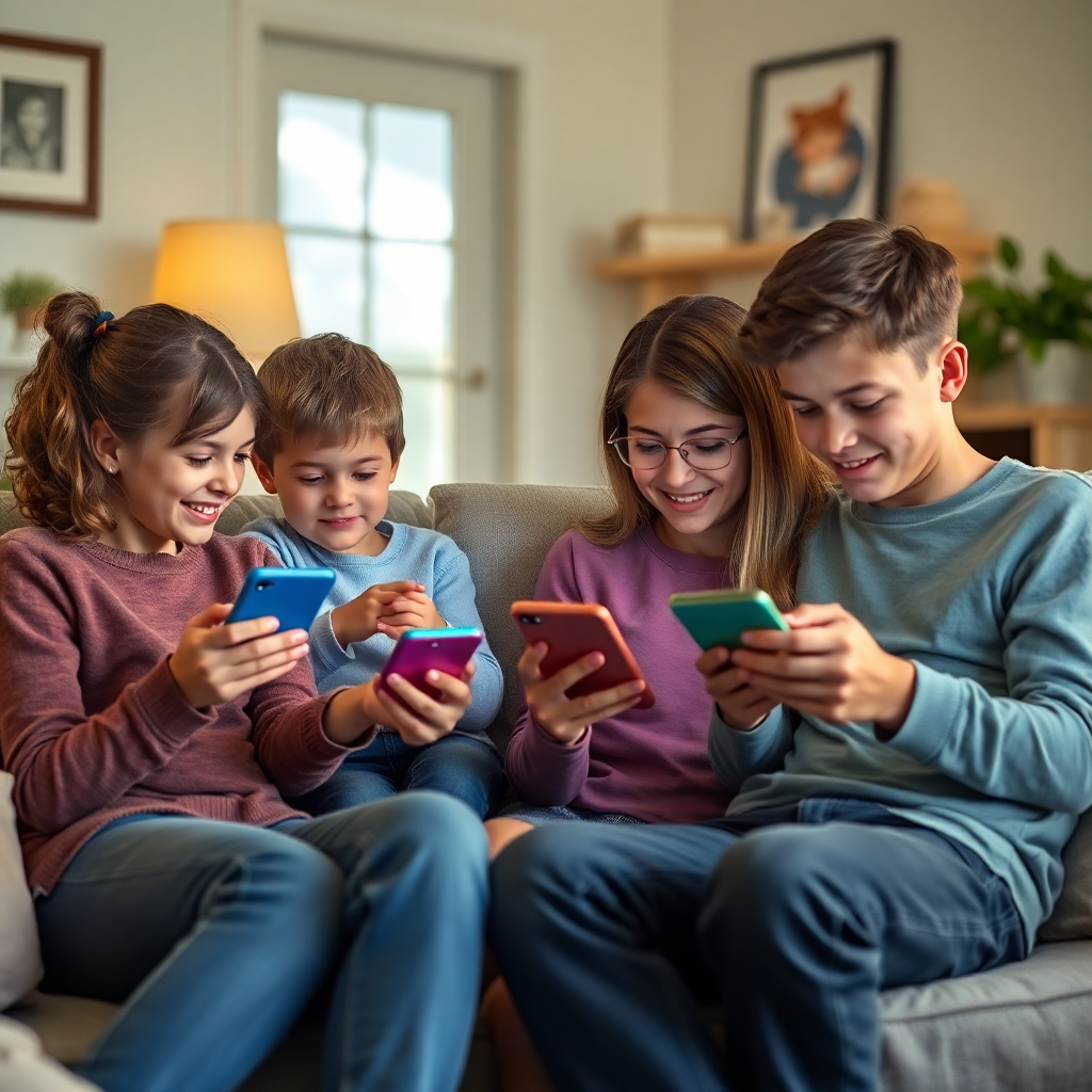Aile birlikte akıllı telefon kullanırken