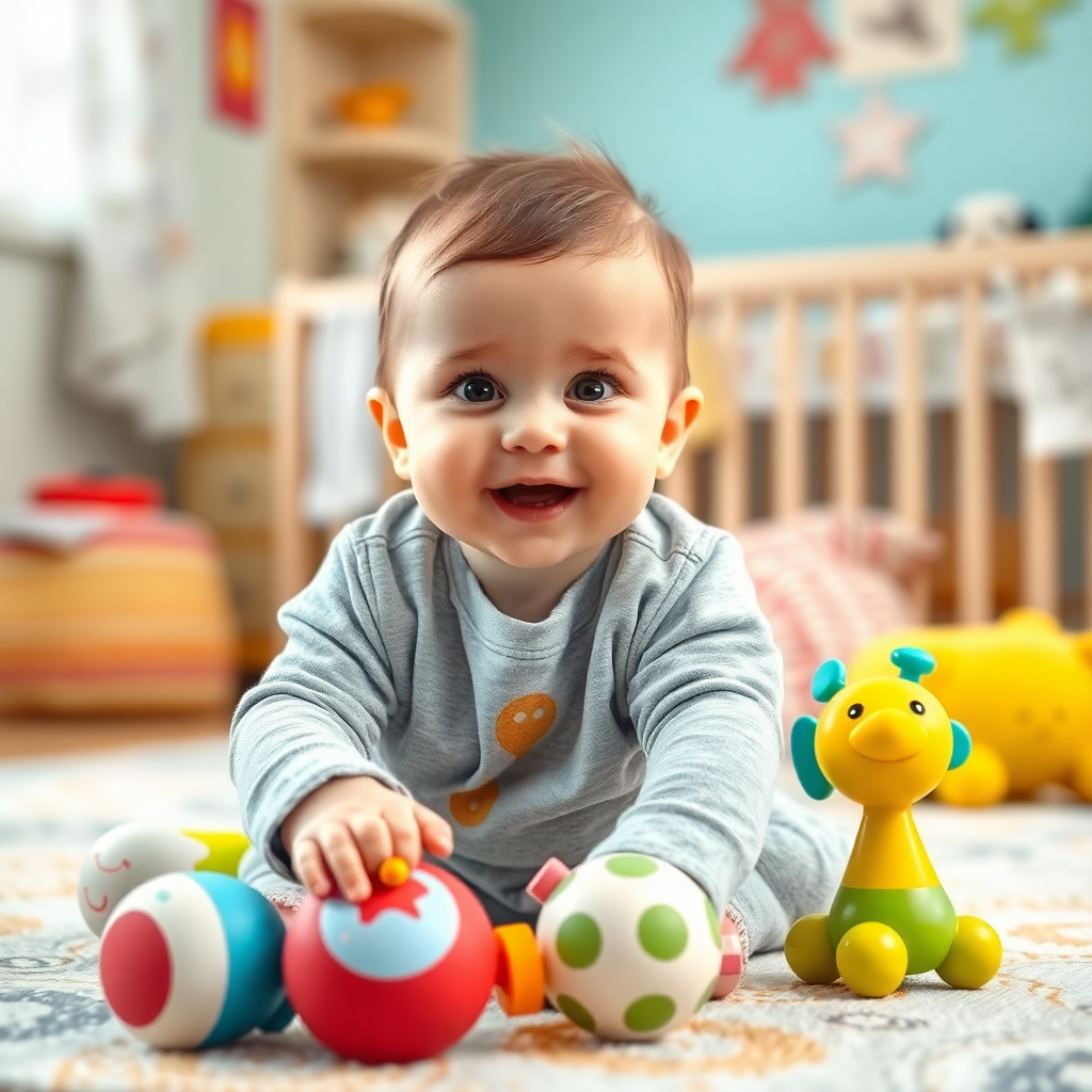 Bebeğinizin günlük rutini için oyun oynayan tatlı bir bebek