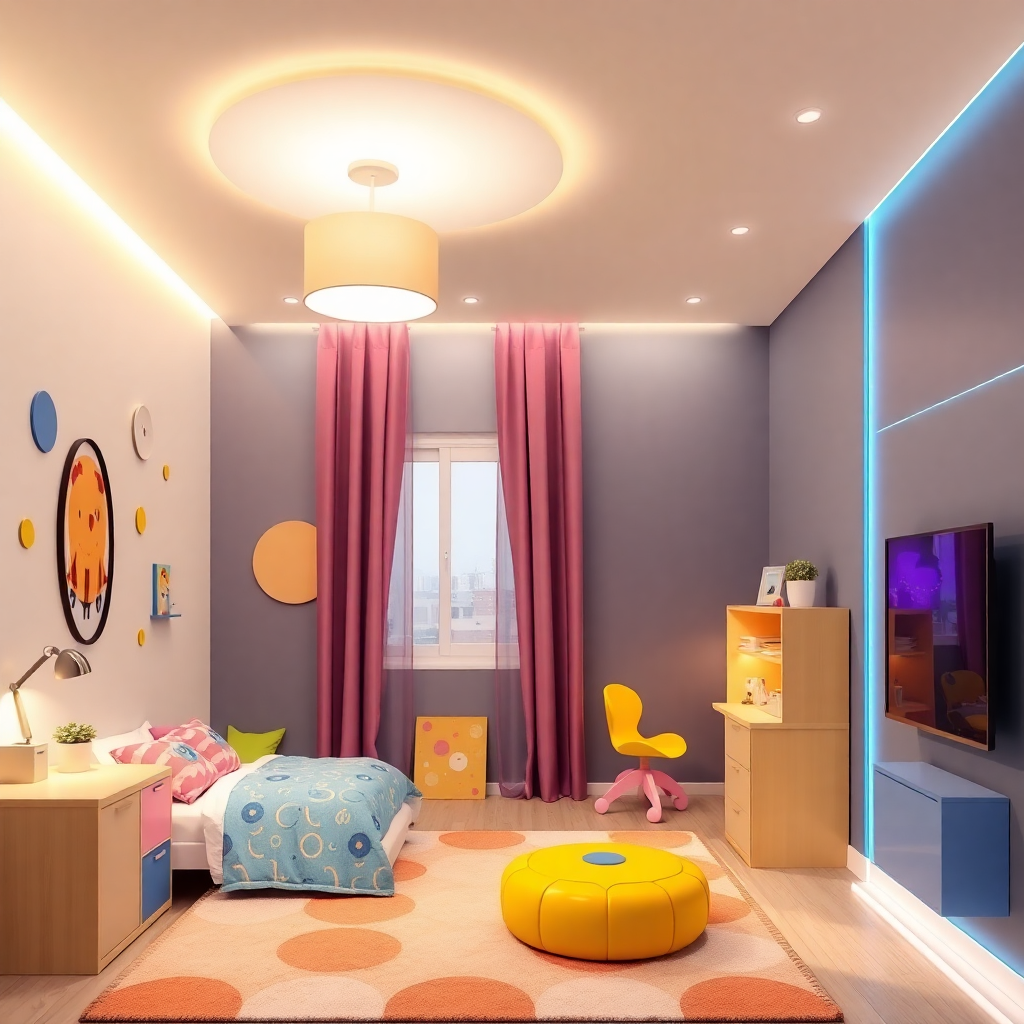 Renkli dekorasyon ile modern bir çocuk odası