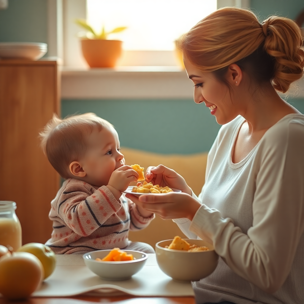Bir annenin bebeğine sağlıklı yemek vermesi