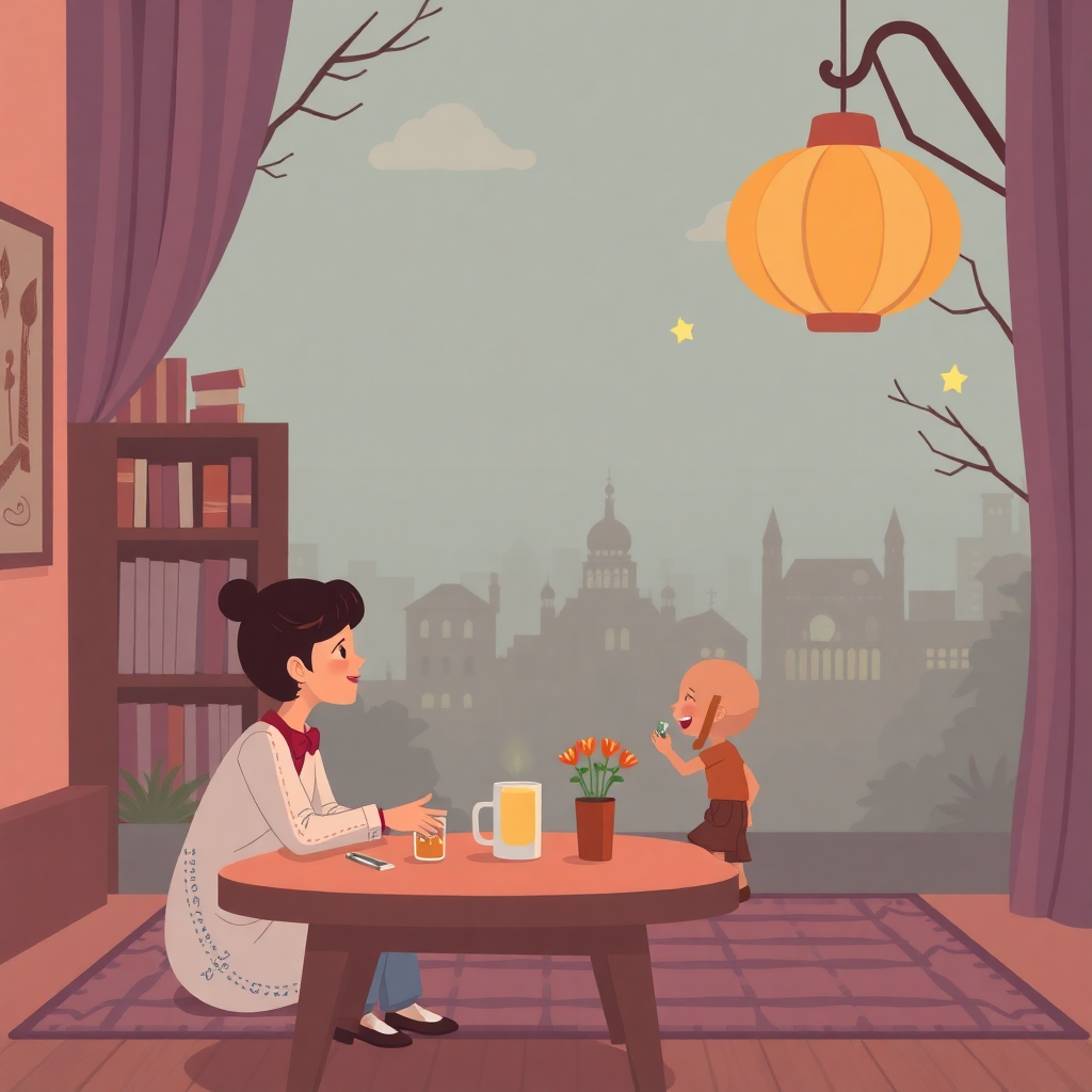 Ekranda film izleyen bir aile, rahat bir oturma odası