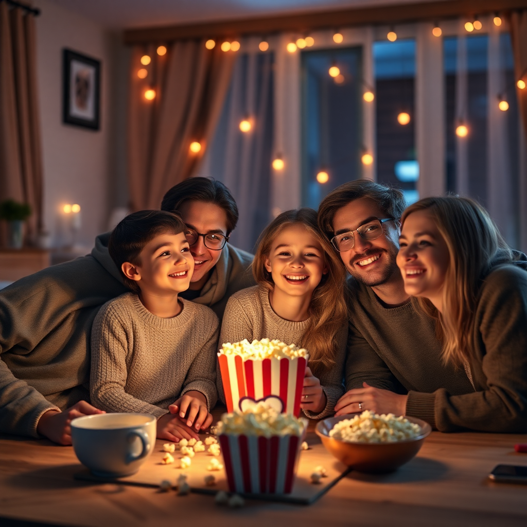 Aile sinema keyfi yapan bir grup