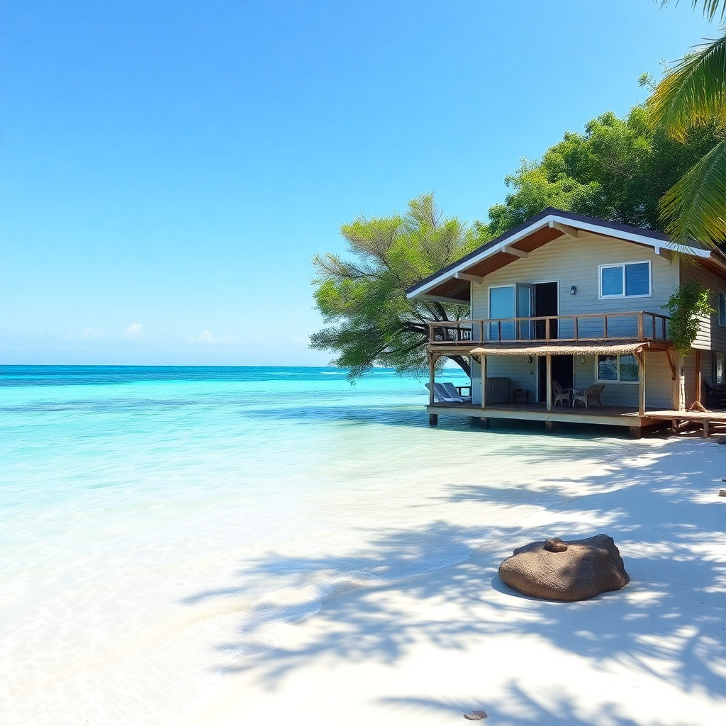 Huzurlu bir plajda tatil geçiren aile