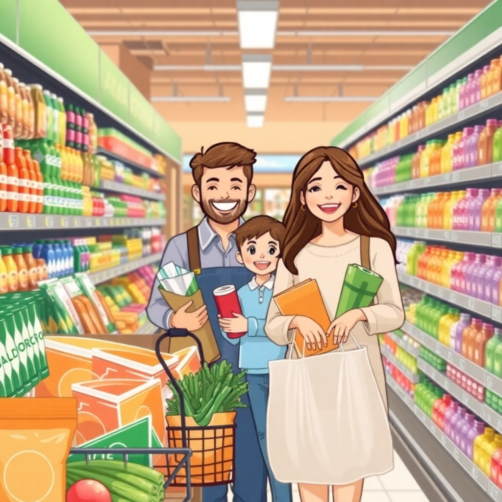 Anne ve bebeği süpermarkette alışveriş yaparken