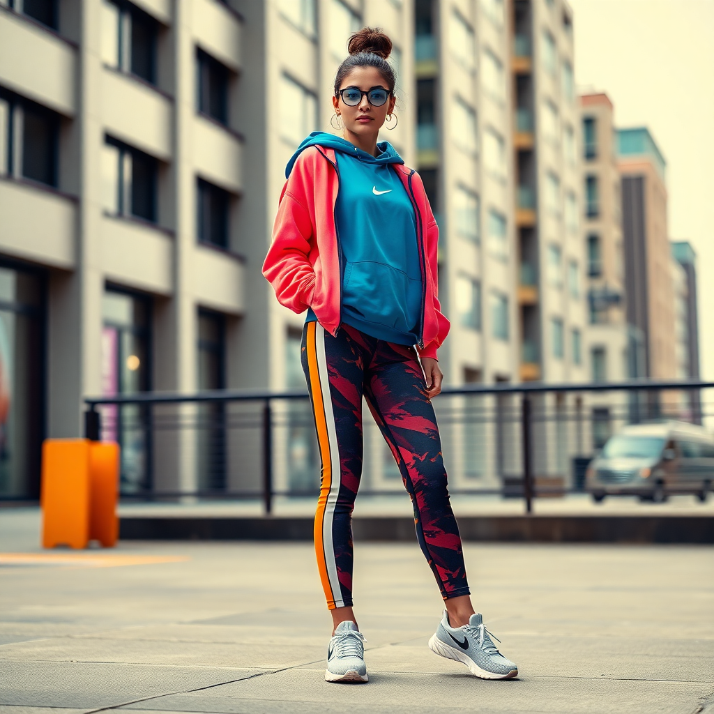 Şehirdin spor şıklığı taşıyan bir modelin görünümü